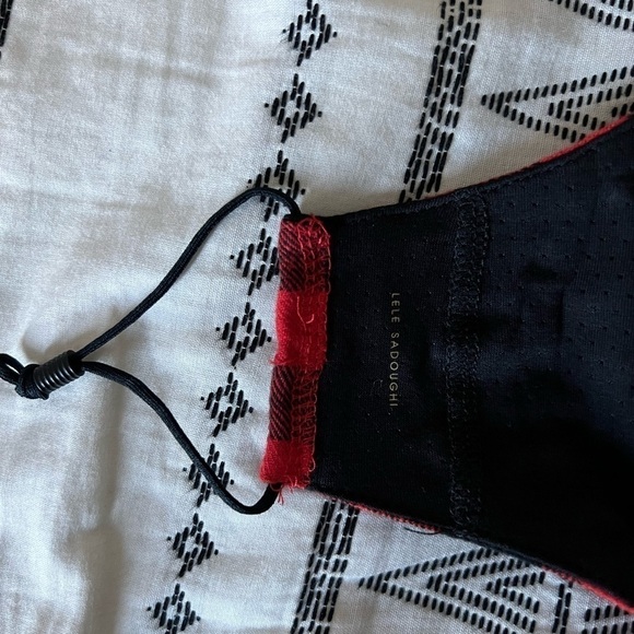 Lele Sadoughi red and white buffalo check with heat stamp pearls Face Mask - Picture 7 of 8